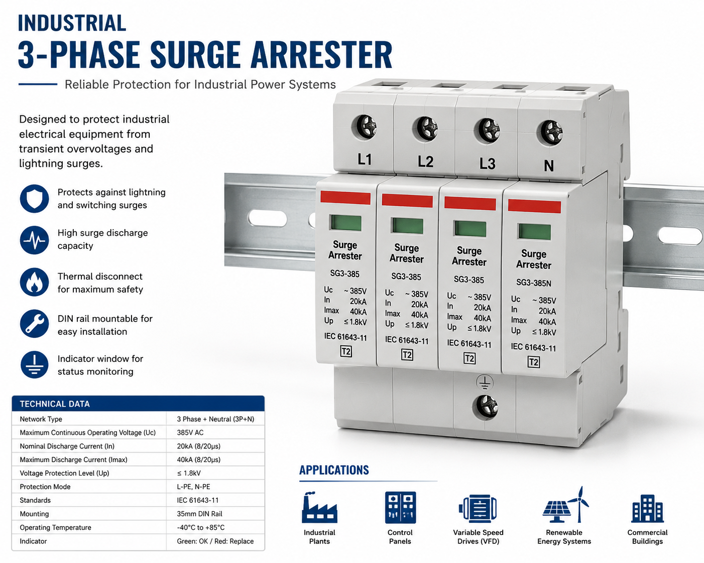 Industrial 3-Phase Surge Arrester