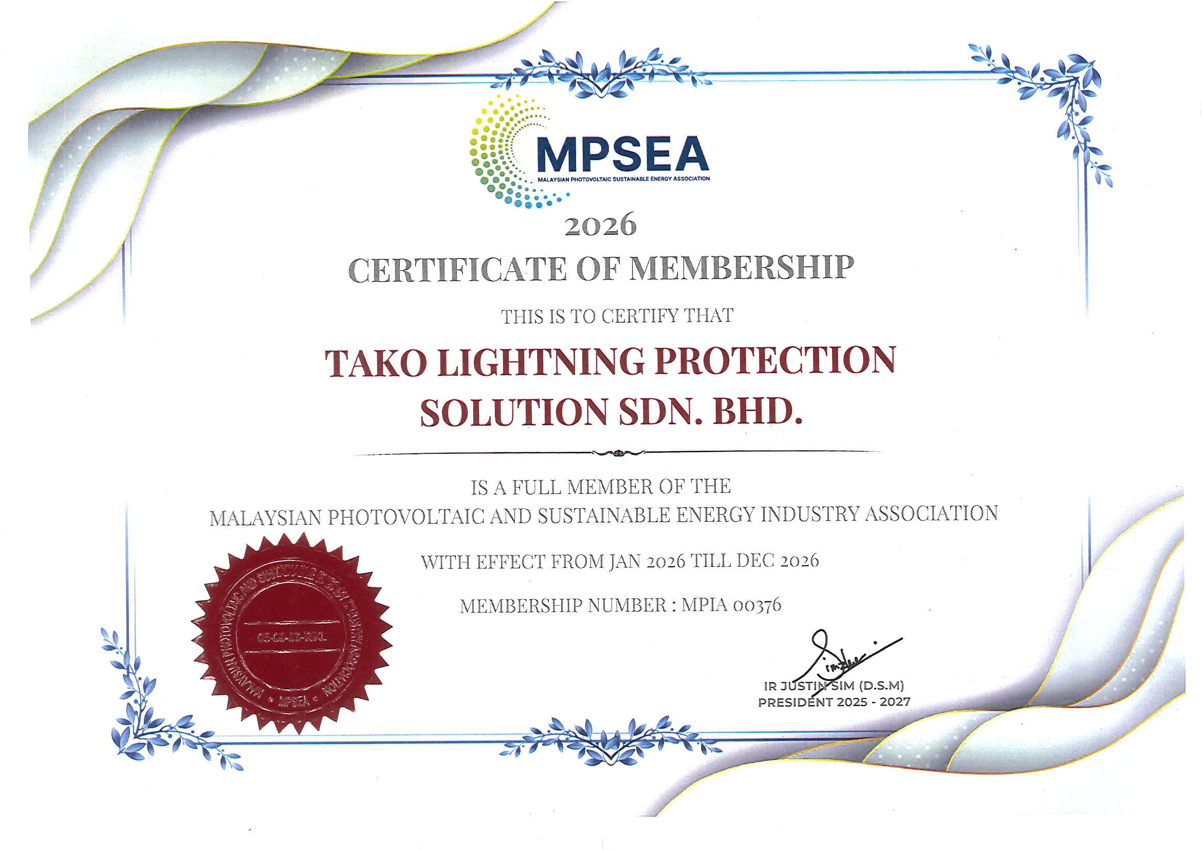 TAKO Suruhanjaya Tenaga approved lightning protection contractor certification Malaysia